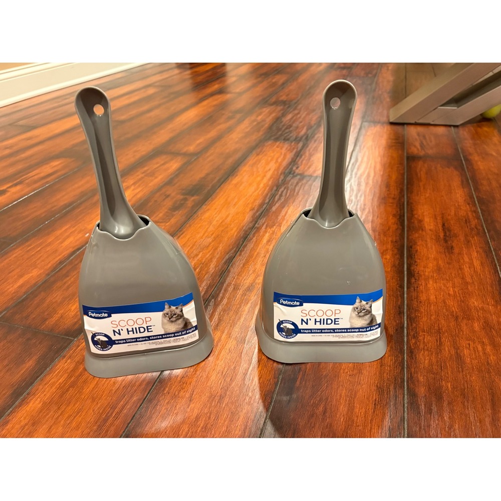 New Petmate Scoop N Hide Cat Litter Scoop Holder Odor Control Grey 2‎ Piece